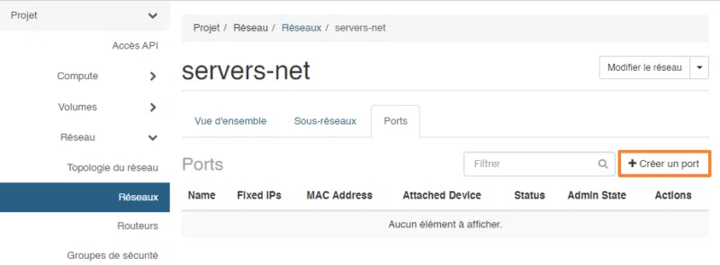 Infomaniak - OpenStack - Créer un port - Etape 1