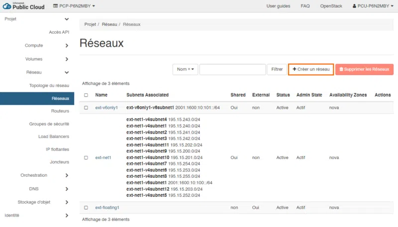 Infomaniak - OpenStack - Créer un réseau - Etape 1
