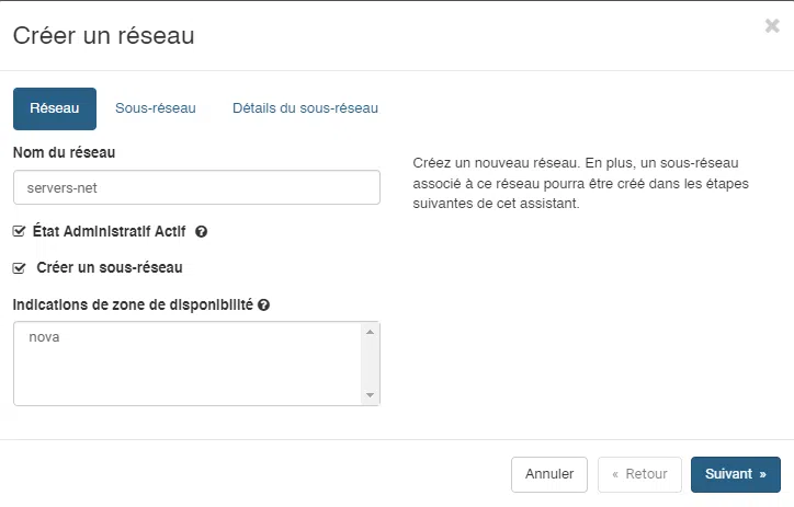 Infomaniak - OpenStack - Créer un réseau - Etape 2