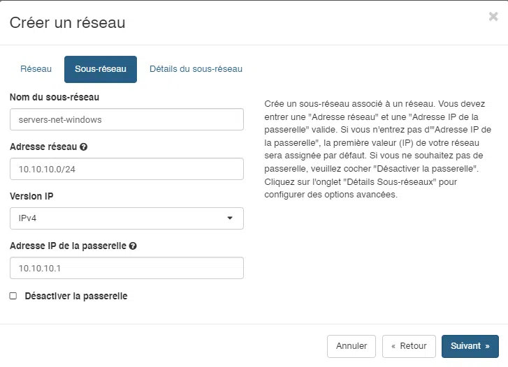 Infomaniak - OpenStack - Créer un réseau - Etape 3
