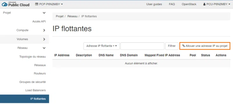 Infomaniak - OpenStack - IP flottante - Etape 1