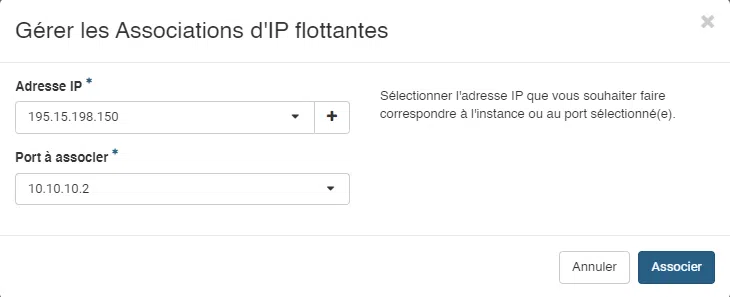Infomaniak - OpenStack - IP flottante - Etape 3