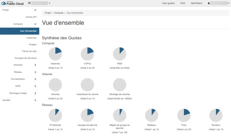 Infomaniak - Public Cloud - Aperçu tableau de bord OpenStack