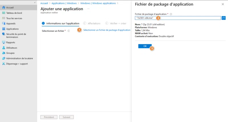 Intune - Application MSI - Exemple 7-Zip - Sélection paquet MSI