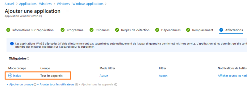 Intune - Créer application Teams (New) - Affectations