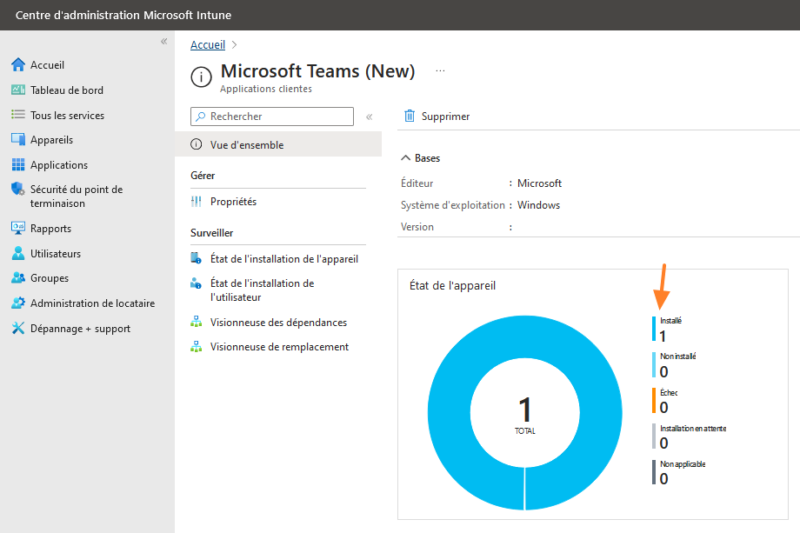 Intune - Créer application Teams (New) - Suivi du déploiement