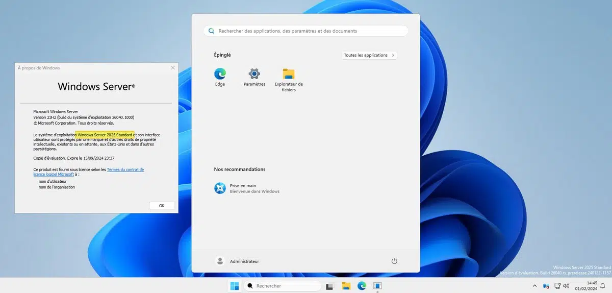 Windows Server 2025 interface Windows 11