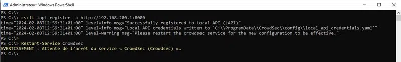 Windows Server - CrowdSec - Exemple cscli lapi register