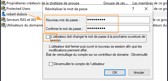 Paramétrage d'un mot de passe faible sur le compte utilisateur.