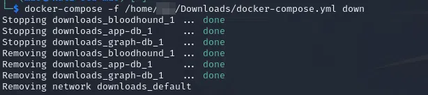 Résultat de la commande docker-compose down pour stoper BloodHound