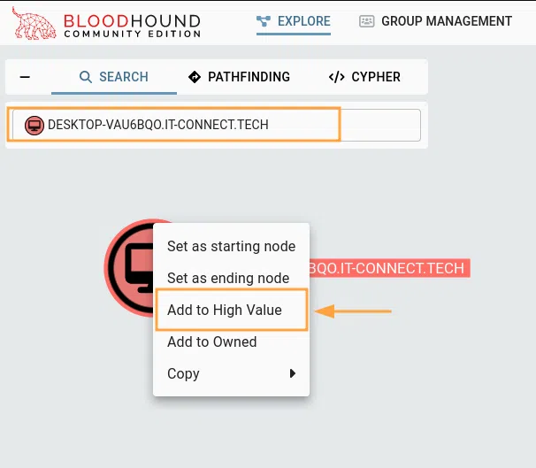 Ajout d'un node Computer dans les node "High Value".