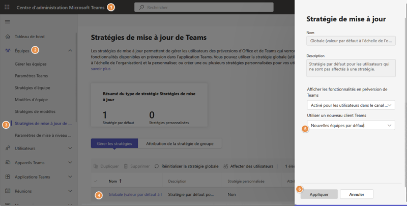 configurer la stratégie de mise à jour de Teams