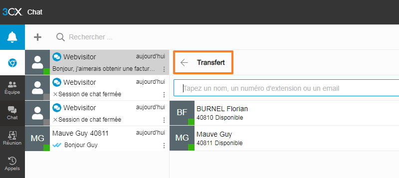 3CX - Transférer une session de LiveChat