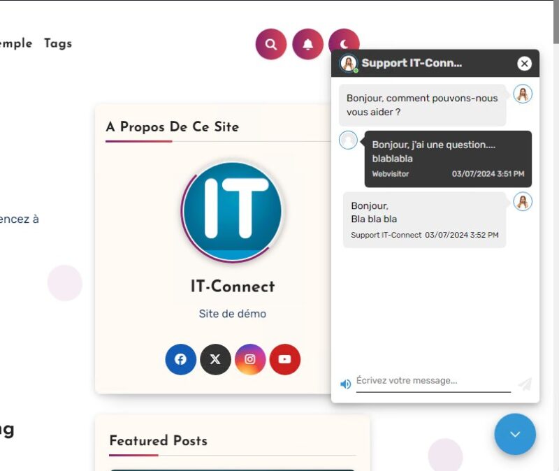 Aperçu du LiveChat 3CX sur WordPress