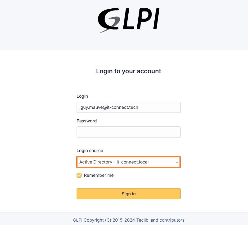 Connexion à GLPI avec un compte Active Directory