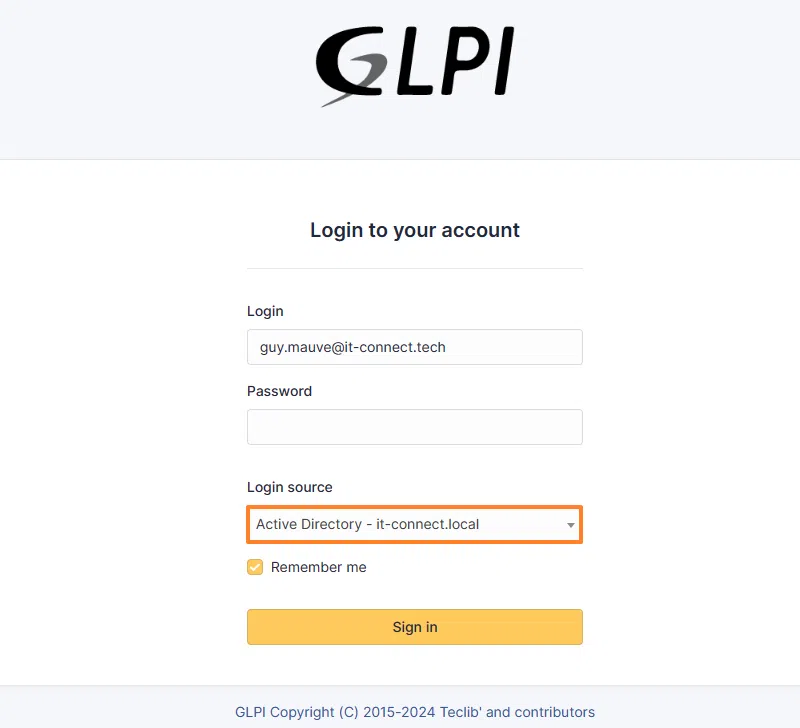 Connexion à GLPI avec un compte Active Directory