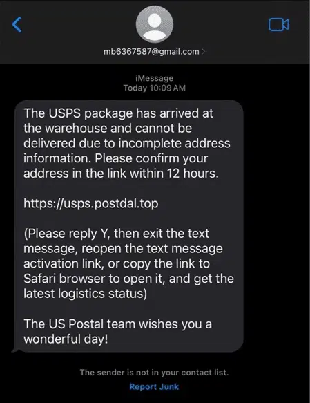 Darcula - Phishing iMessage exemple