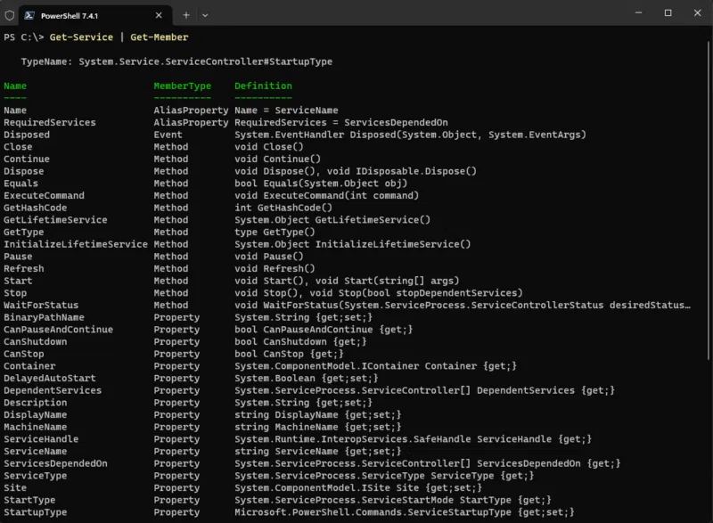 Exemple de Get-Member avec PowerShell