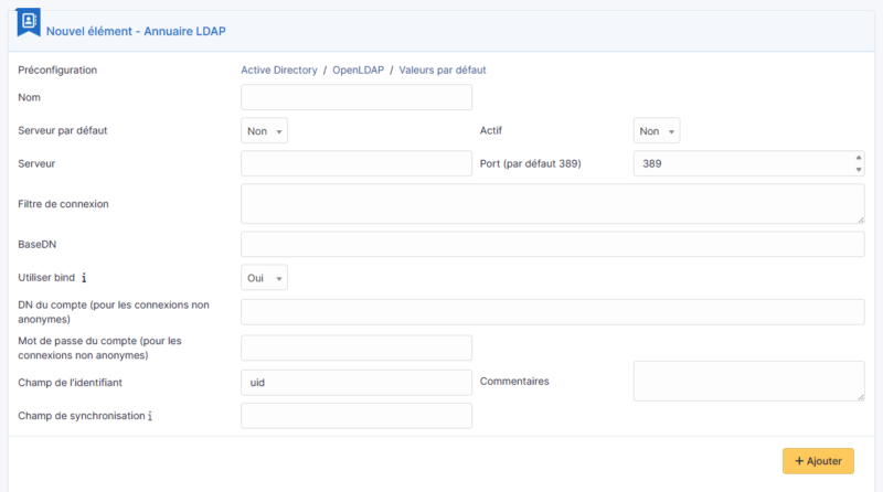 GLPI - Formulaire configuration annuaire LDAP
