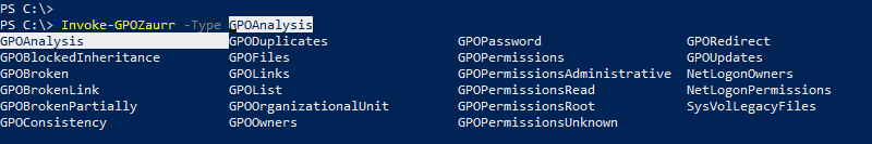 GPOZaurr - Sélectionner un type de rapport