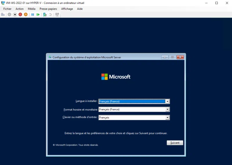 Gestionnaire Hyper-V - Installer VM Windows Server 2022