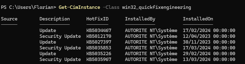 Historique des mises à jour Windows avec PowerShell