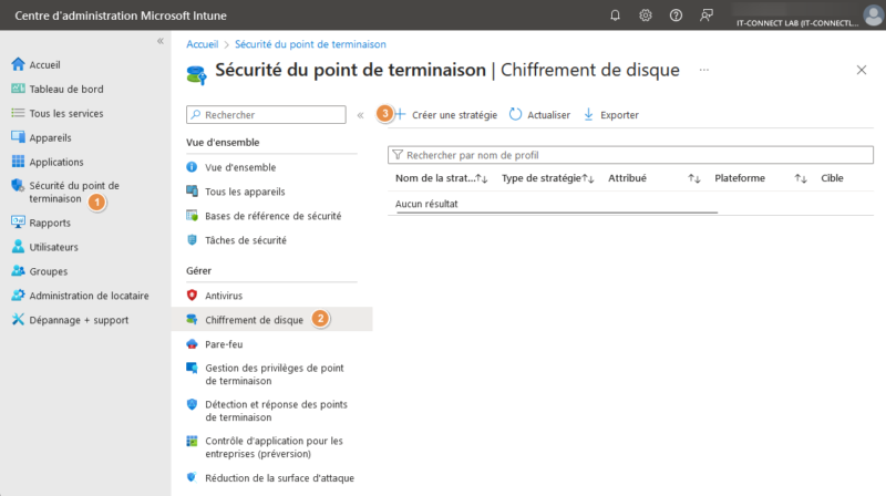Intune - Chiffrement de disque BitLocker - Créer une stratégie