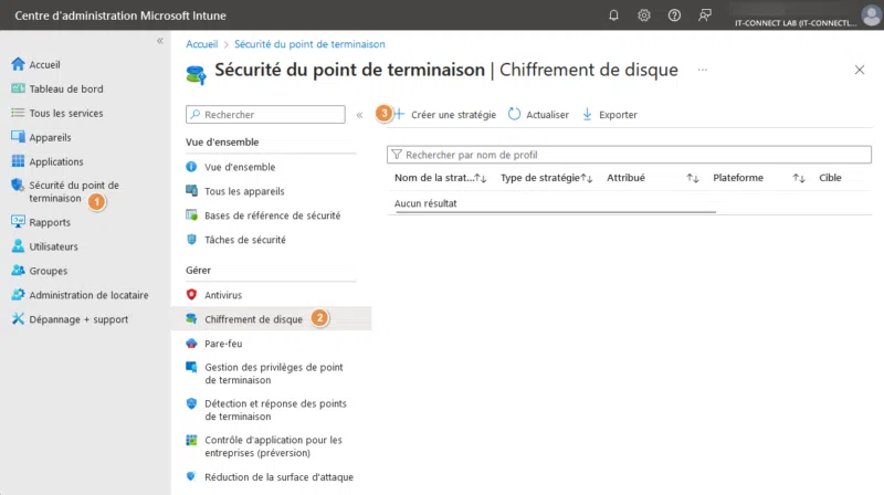 Intune - Chiffrement de disque BitLocker - Créer une stratégie