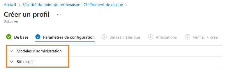 Intune - Stratégie BitLocker - Aperçu global des paramètres