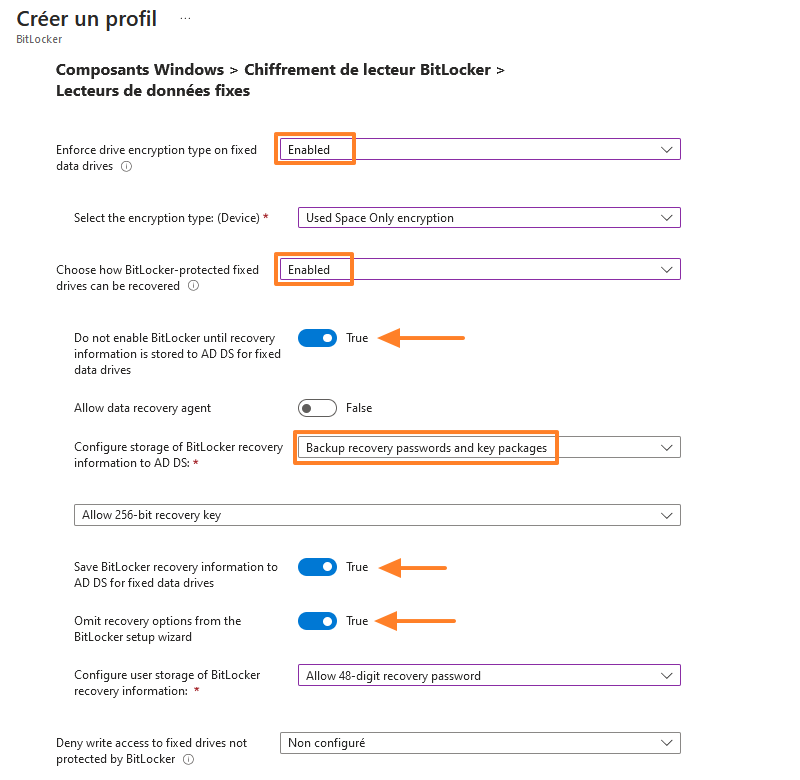 Intune - Stratégie BitLocker - Lecteurs de données fixes