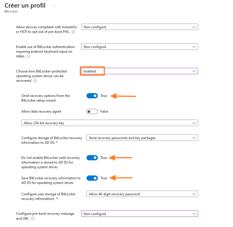 Intune - Stratégie BitLocker - Lecteurs de système exploitation (suite)