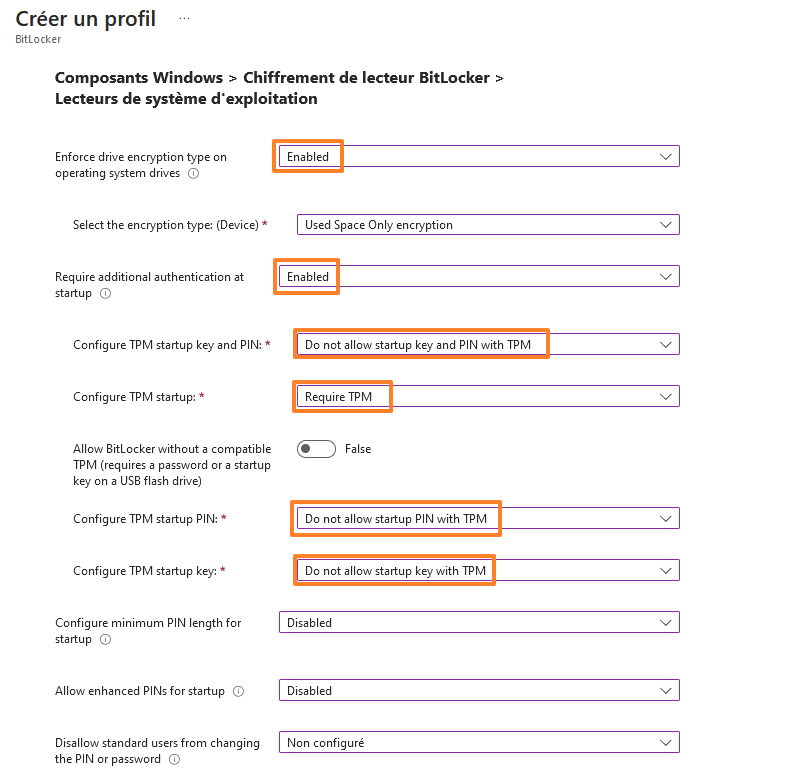 Intune - Stratégie BitLocker - Lecteurs de système exploitation