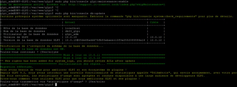Mise à jour de GLPI en ligne de commande