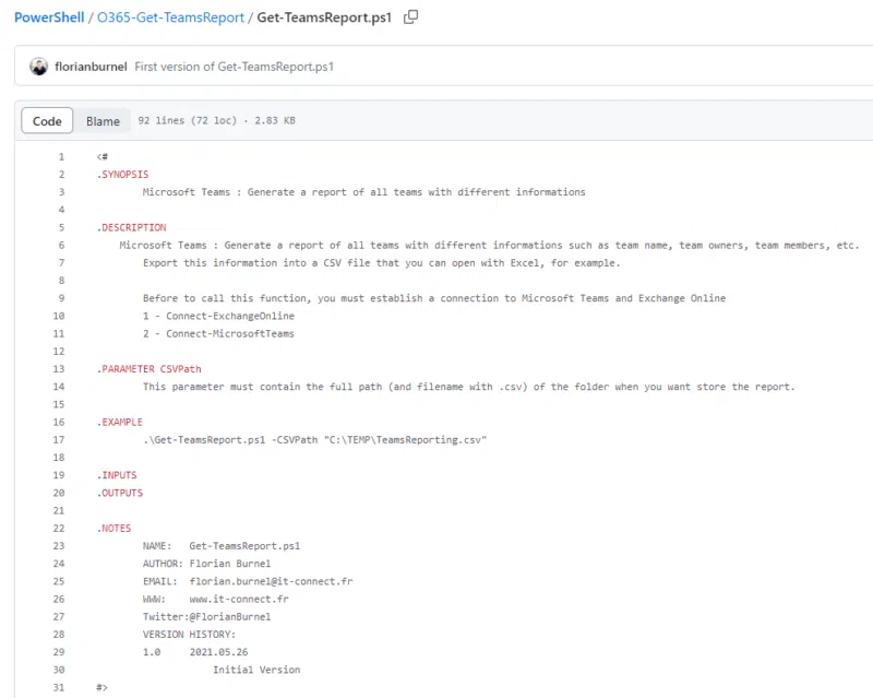 PowerShell - Aide basée sur les commentaires - Exemple complet