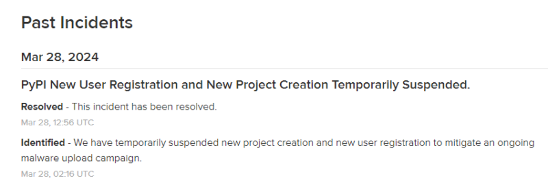 PyPI - Inscription bloquée 28 mars 2024