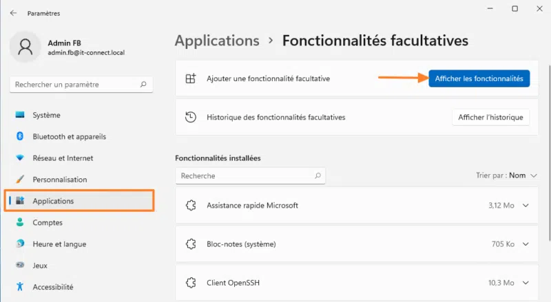 Windows 11 - Installer RSAT - Etape 2