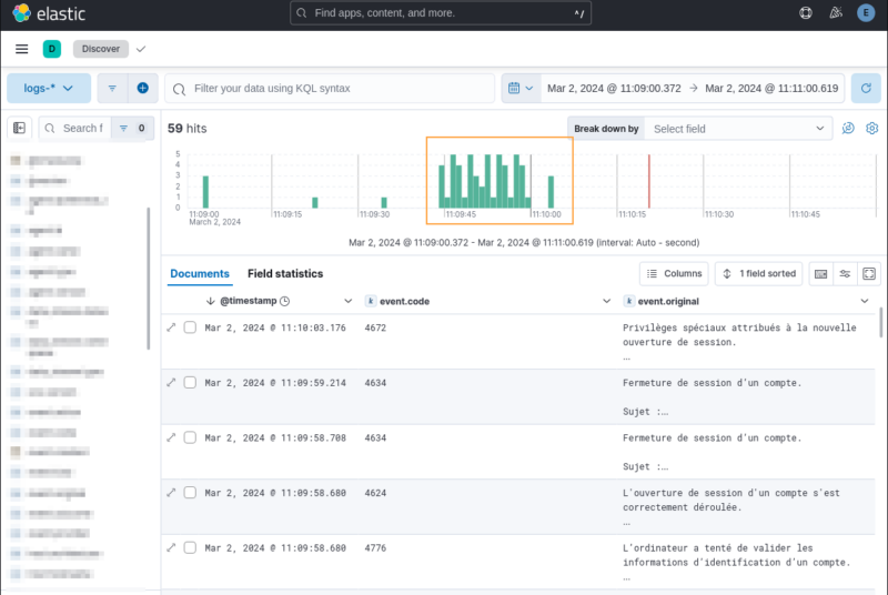 Vue d'ensemble des journaux d'évènements générés durant l'opération.