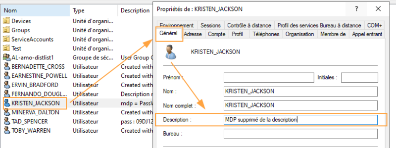 Modification de la description d'un utilisateur.