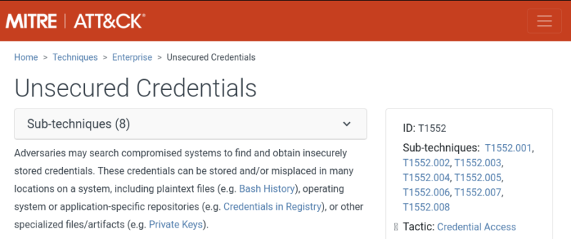 TTP T1552 du framework MITRE ATT&CK