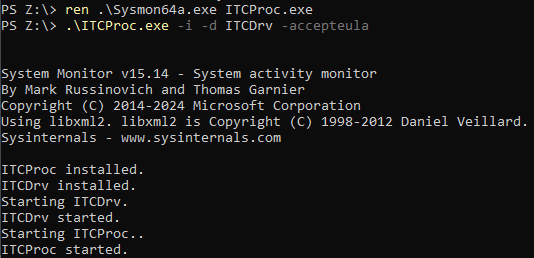 Renommage puis installé de "Sysmon" avec un nom de driver personnalisé.