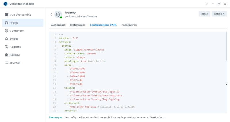 Configuration container iVentoy pour Docker sur Synology