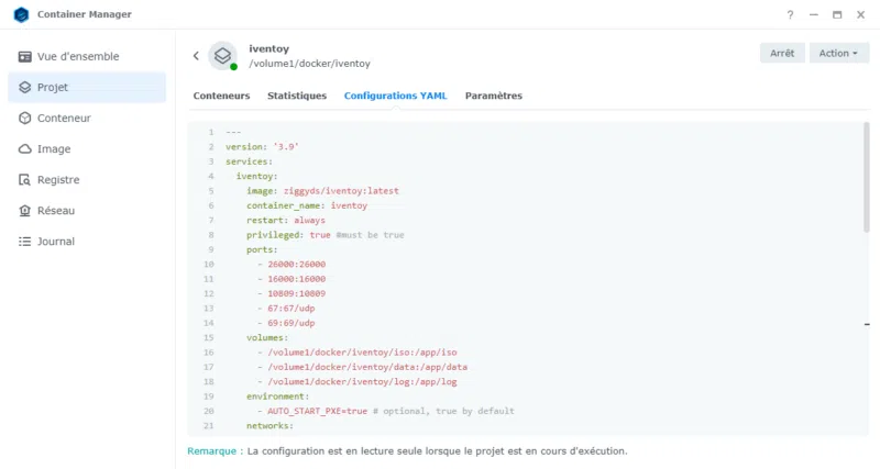 Configuration container iVentoy pour Docker sur Synology