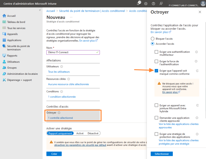 Intune - Accès conditionnel avec conformité des appareils