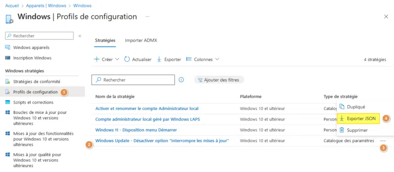 Intune - Importer stratégie JSON - Etape 1