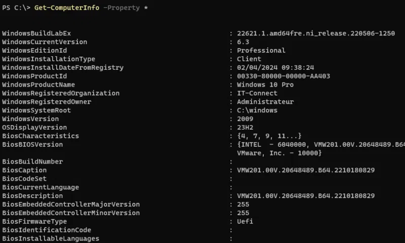 PowerShell - Get-ComputerInfo - Exemple