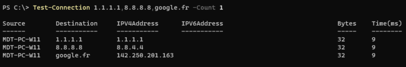 PowerShell - Test-Connection avec paramètre Count