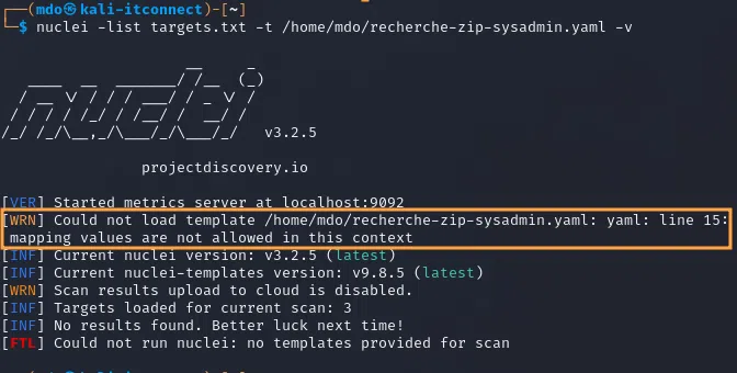 Affichage verbeux pour obtenir les erreurs de syntaxe d'un template.
