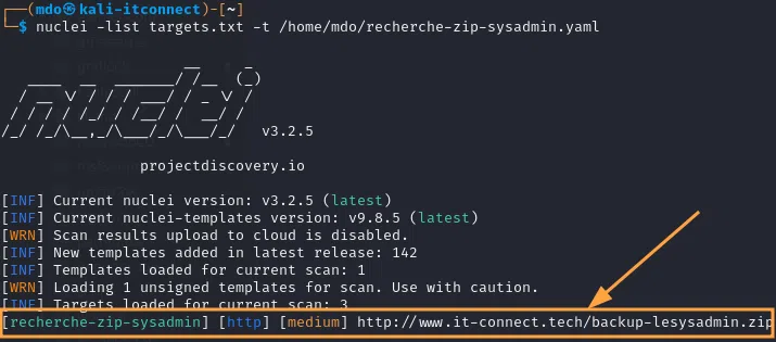 Utilisation d'un template précis avec Nuclei.