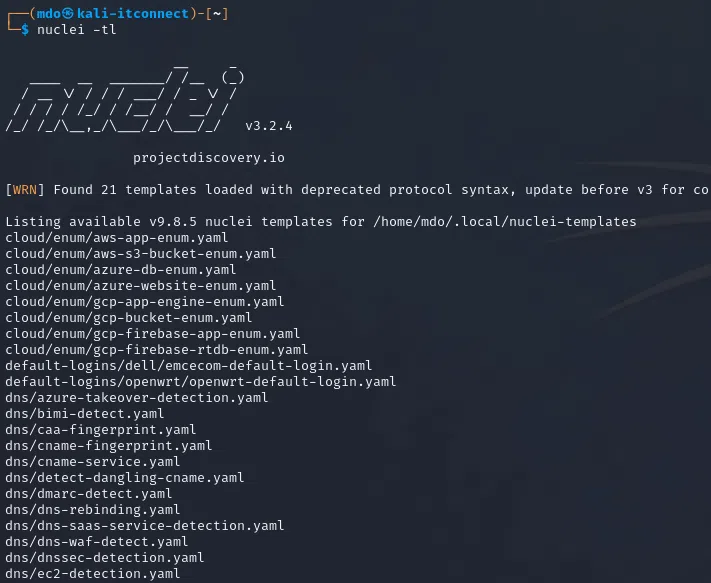 Option permettant de lister tous les templates Nuclei.