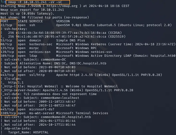 Utilisation classique et résultat d'un scan réseau nmap effectué sur un hôte du réseau.